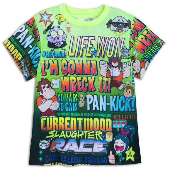 DISNEY STORE  MULTI GRAPHIC RALPH COLLAGE T-SHIRT TOP SIZE: XL (14) NWT $24 - Picture 1 of 1